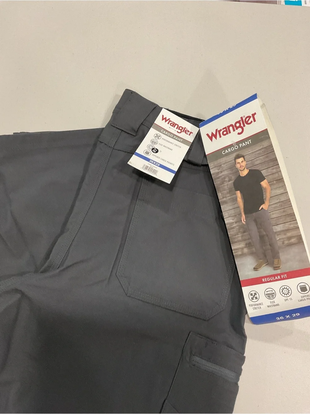 Wrangler Mens Performance Stretch Cargo Pants Grey Regular Fit 36x29 NEW